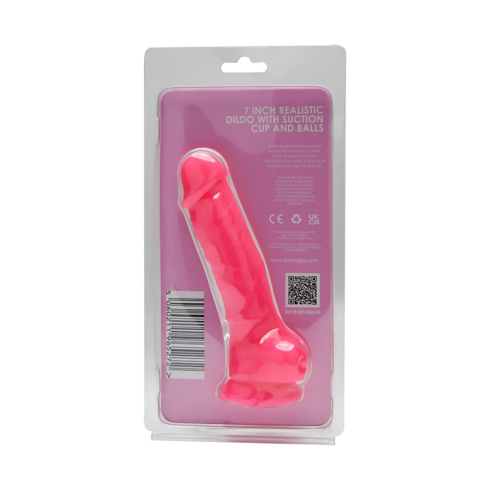 Loving Joy 7 Inch Realistic Silicone Dildo with Suction Cup and Balls Pink