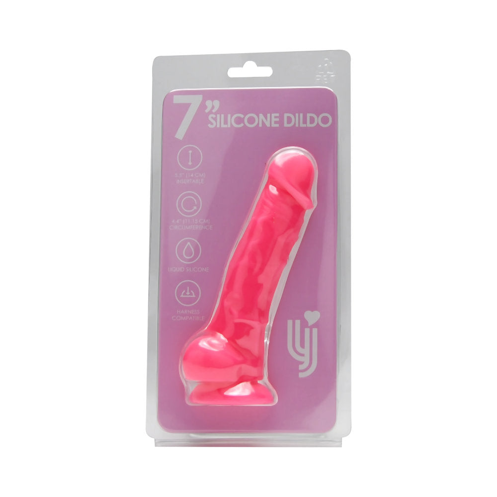 Loving Joy 7 Inch Realistic Silicone Dildo with Suction Cup and Balls Pink