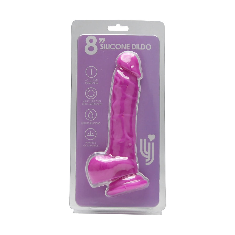 Loving Joy 8 Inch Realistic Silicone Dildo with Suction Cup and Balls Purple