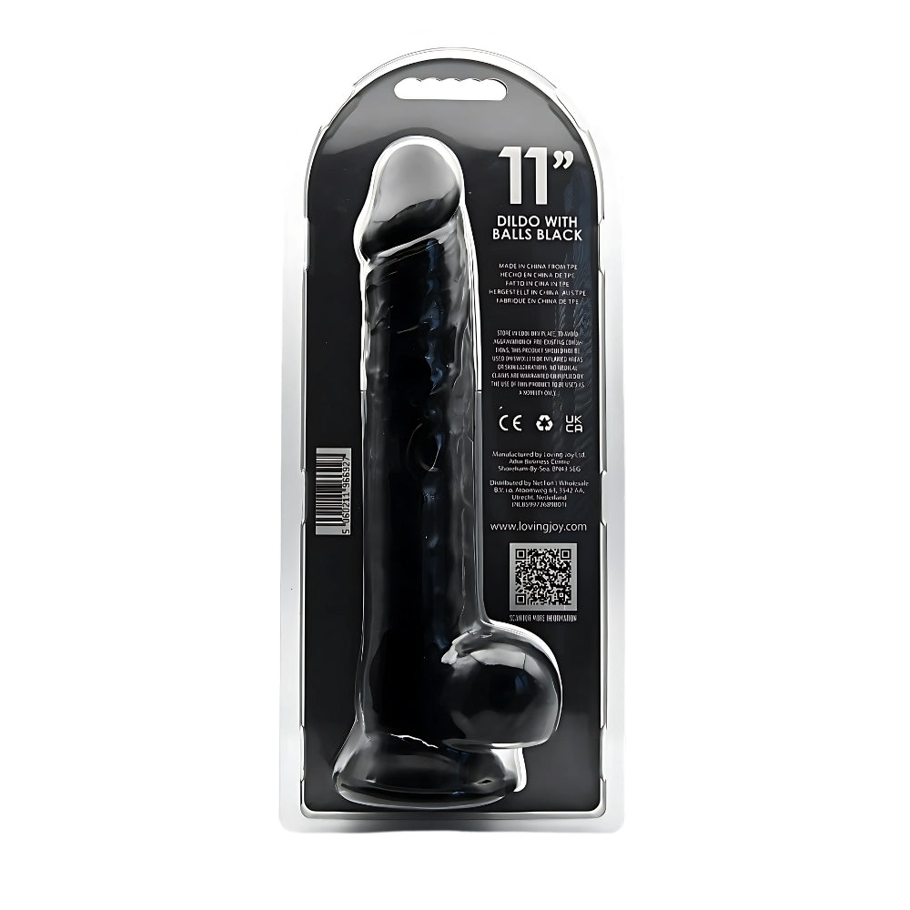 Loving Joy 11 Inch Dildo with Balls Black