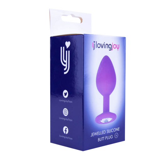 Loving Joy Jewelled Silicone Butt Plug Purple - Medium