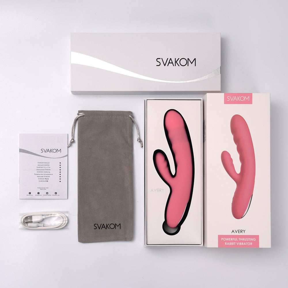 Svakom Avery Thrusting Vibrator with Clitoral Stimulator Pink