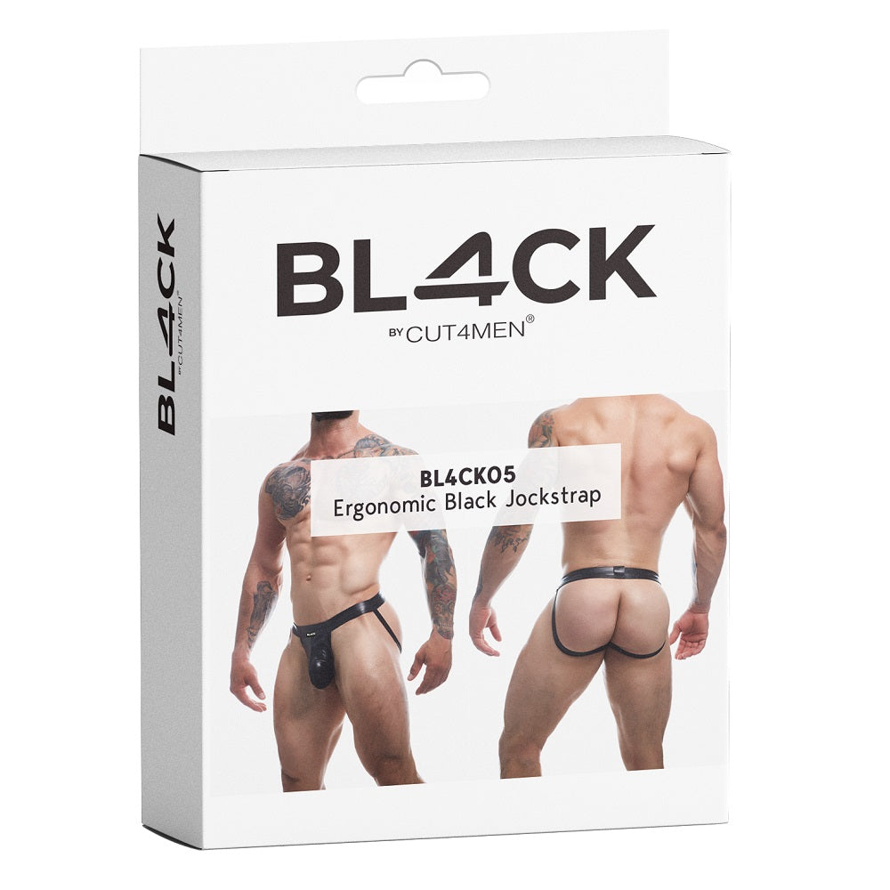 C4M Ergonomic Black Leatherette Jockstrap